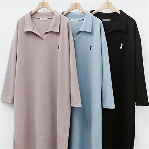 셀러허브 래빗 오픈 카라 원피스 302K888S 빅사이즈 여성의류_이미지