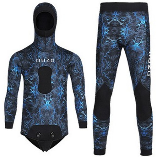 OUZO 남성 3mm 후드 ?슈트 투피스 카모플라쥬 블루 상하의형_이미지