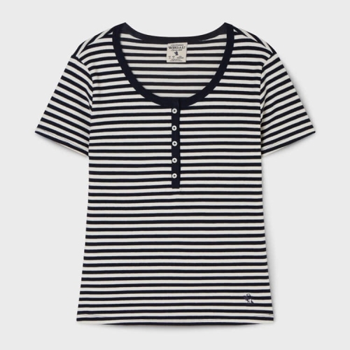 여성 Ribbed Henry Neck T-shirt WHRAG2422F