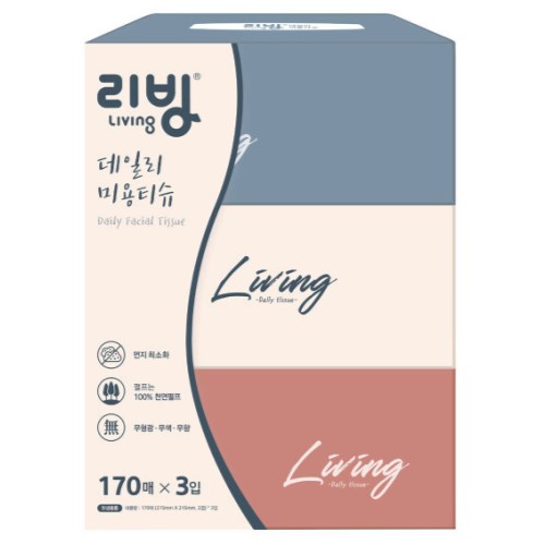 리빙 데일리 미용티슈 170매 (3입) (6팩(18입))_이미지