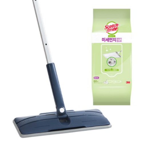 올터치 더블액션 막대걸레 표준형 미드나잇 블루 + 베이직 미세먼지 정전기 청소포 플러스 표준형 60매