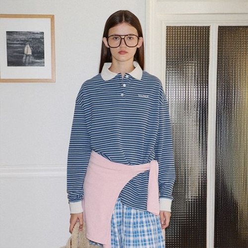 바이탈싸인 스트라이프 배색 카라 티셔츠 3colors_Blue 25MNFWTOP17BL