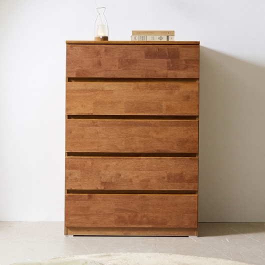 미르 월넛 고무나무원목 광폭 5단 서랍장 800