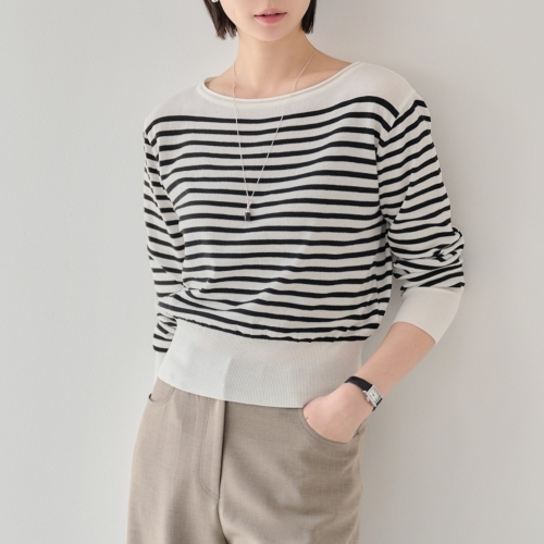 나무그림 더 여성 스트라이프 베이직 보트넥 니트 NCP3KT001 코코보더KT