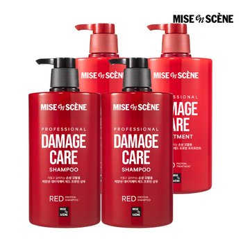 데미지케어 레드 프로틴 샴푸 1000ml 2개+트리트먼트 1000ml 2개 4종세트