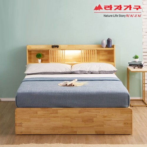 라자가구 비바 팀버 원목 4서랍 LED침대 Q (라텍스탑독립)_이미지