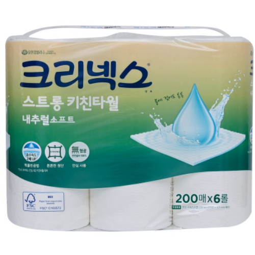 크리넥스 ㅤ스트롱 키친타월 내추럴 소프트 200매 (6롤) *1팩_이미지