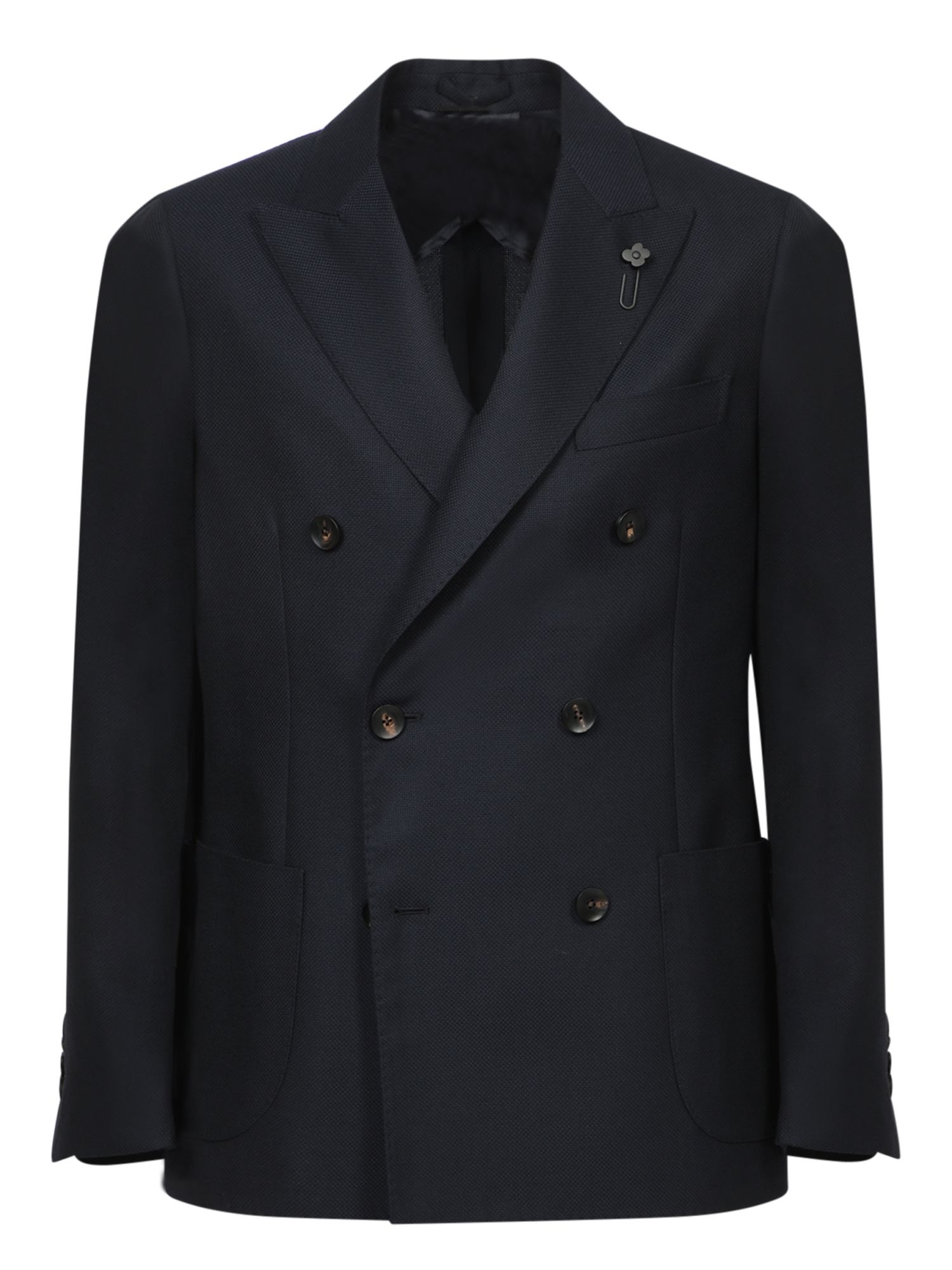 라르디니 Lardini Double-breasted 울 자켓 with tone-on-tone buttons. Features a decorative pin on the lapel 앤 welt front pockets. IV660AEIVEL637_이미지