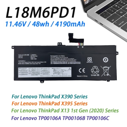 ThinkPad X390 X13 1 세대 TP00106A 02DL020 SB10K97656 L18L6PD1 용 배터리