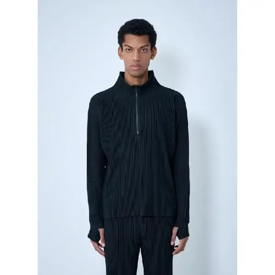  옴므 Homme Plisse Issey Miyake 남성 Pleated Half Zip Pullover Sweater hmp01..