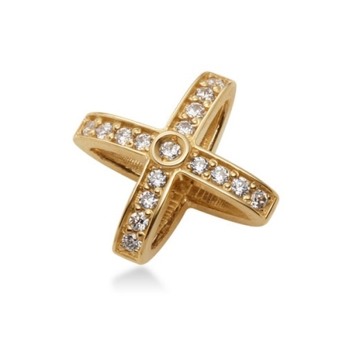 비앤비골드 여성 18K 심플 스톤라인 십자가 큐빅 팬던트_NPP14827