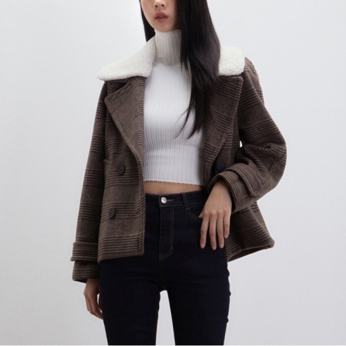 미쏘 울체크 덤블배색 더블 숏 코트 MIWJHCV03G-T_이미지