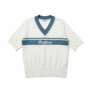 말본골프 V넥 컬러블록 하프슬리브 니트 M4122PKT18OWT