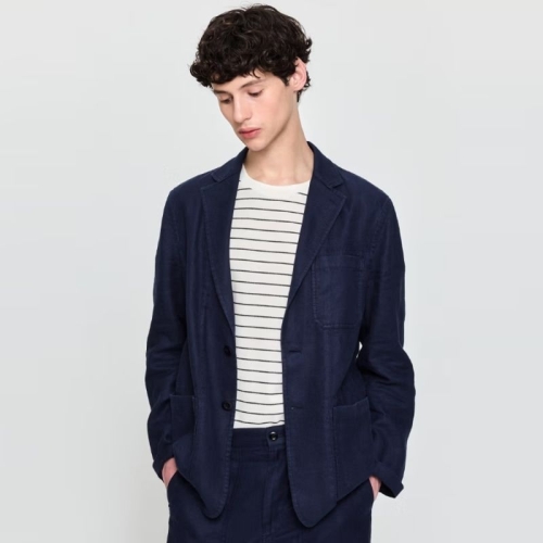 남성 네이비 린넨 다잉 셋업 자켓_HZJA5B706N1