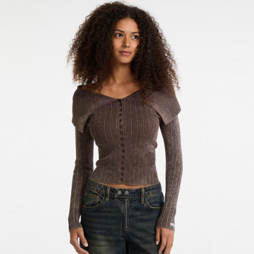 게스 여성 GO 오프숄더 립 긴팔 스웨터 YP4S2637_이미지