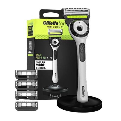 질레트 랩스 딥클렌징바 샤프 화이트 에디션 (면도기1개+날4개+스탠드)_이미지