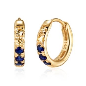 14K 옐로우 듀오 사파이어 원터치 링 귀걸이 한쌍 SNE41476