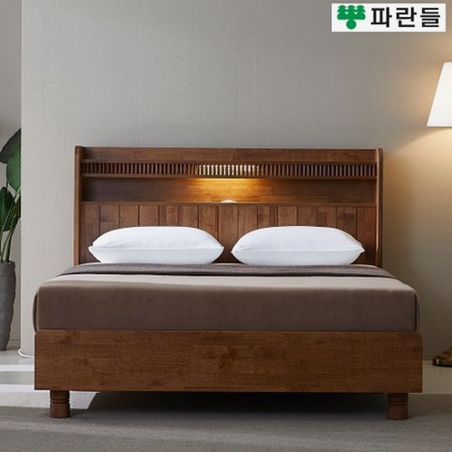 심우 파란들 LED곡선헤드 고무나무원목 침대 LK (매트별도)