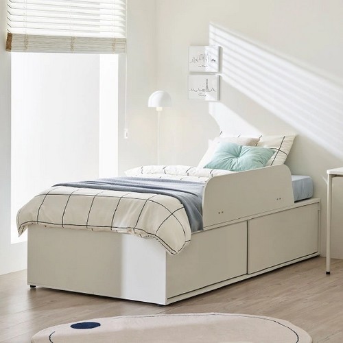 한샘 티오 슬라이딩 딥 수납 무헤드형 침대 SS+가드 (샘키즈독립)_이미지