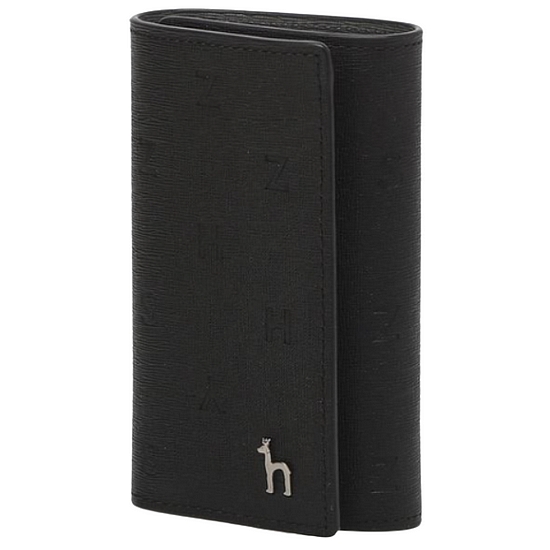  헤지스 악세서리 남성 GOLDEN LANE 블랙 로고패턴 소가죽 키홀더 HJWA1E566BK