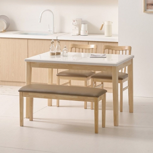 라로퍼니처 디어 천연대리석 원목 식탁 1200 (의자2개+벤치1개)_이미지