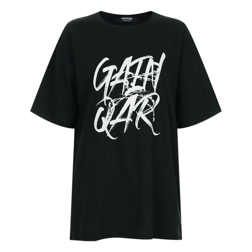 국산 여성 라운드 게인 레터링 루즈핏 면 반팔티 ODA-WSH-20723-블랙