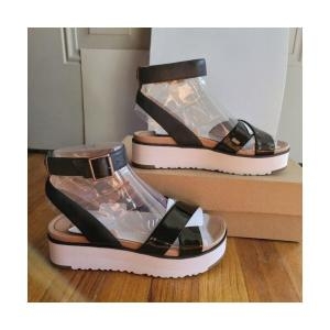 UGG 호주 여성 Tipton 1102597 블랙 페이턴트 가죽 플랫폼 샌들 사이즈 6 AUSTralia