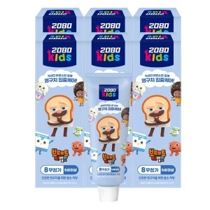 애경 2080 키즈 3스텝 브레드 이발소 치약 소다버블향 80g (6개)