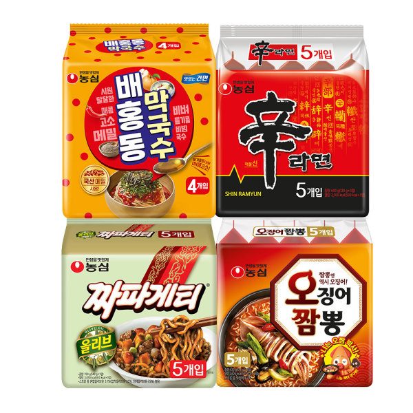 농심 배홍동 막국수4개 + 신라면5개 + 짜파게티5개 + 오징어짬뽕5개