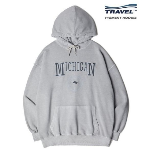 피그먼트 TRAVEL 트레블 미시간 울버린 후드티 고스트 그레이 244124 NO기모 MEDIUM_이미지