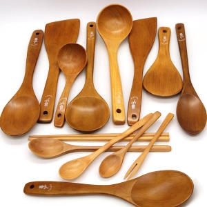 나무 조리 도구 세트 우드 원목 키친툴 천연 옻칠 수저 세트 국자 주걱 볶음 스푼 뒤집개 주방 조리 기구_이미지