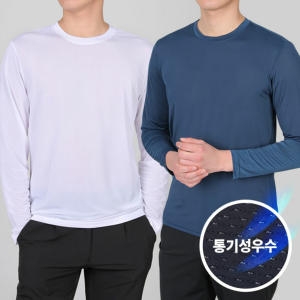 쿨프리즈 남성 여름 기능성 냉감 메쉬 빅사이즈 라운드 긴팔 쿨 티셔츠 M5ST32