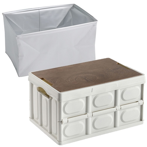 아이엠듀 트렁크 앤 캠핑 폴딩박스 정리함 56L + 우드상판 + 방수팩 세트_이미지