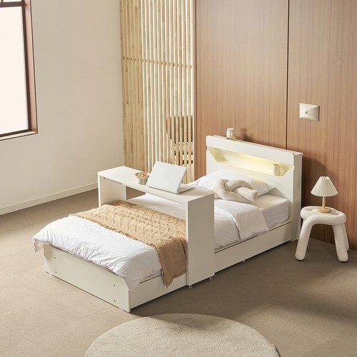 문스테이 수납 LED침대 SS+베드테이블