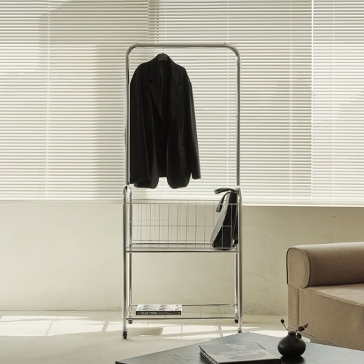 동서가구 글림 미드센츄리 바구니형 수납 철제 이동식 옷걸이 행거