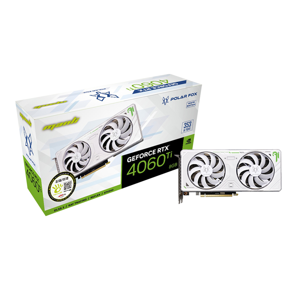 MANLI 지포스 RTX 4060 Ti Polar Fox D6 8GB TWIN FAN White 대원씨티에스_이미지