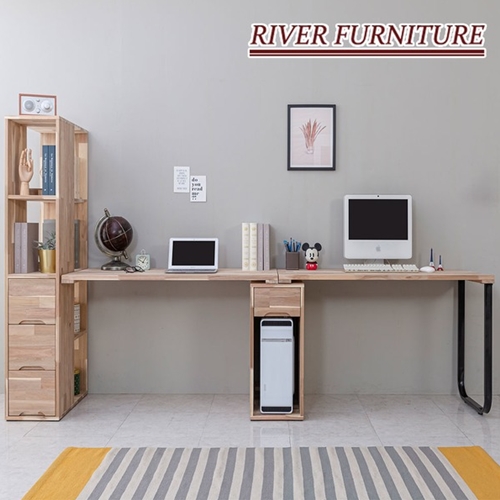 마쵸 아카시아원목 2인용 본체수납장책장 책상