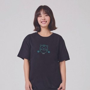 키밍 냥이 고양이 cat 발자국 반팔티 시밀러룩 W6E259A_이미지