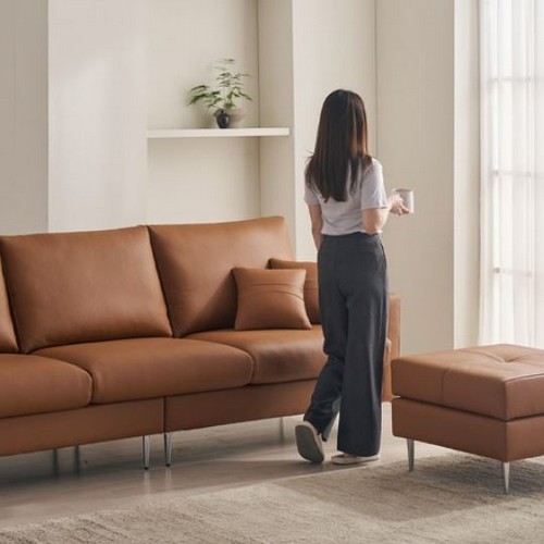 케이하우스홀드 멕소 이태리 천연가죽 소파 4인용 (스툴포함)_이미지