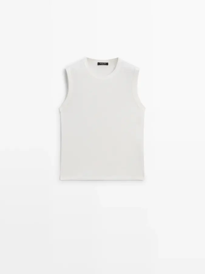 린넨 블렌드 슬리브리스 티셔츠 Grbrochenes Weiss 6858920