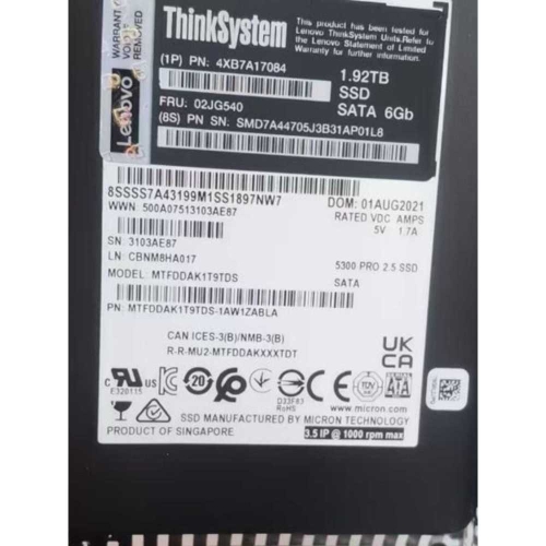 ����� 4XB7A17084 02JG540 1.92T 2.5 SSD SATA 5300PRO 6G �ָ��� ������Ʈ ����̺�