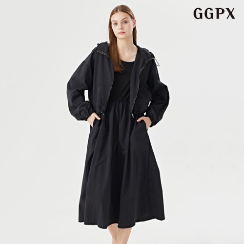  GGPX 후드 스트링 자켓 골지 민소매 원피스 셋업 GOCOW009D