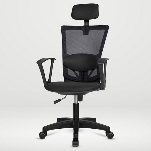 체어포커스 레오 대요추헤더형 3각팔 블랙바디 의자 L04 (메쉬좌판)_이미지