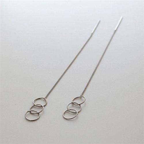 M03236 트리플링 롱체인 실버 귀걸이