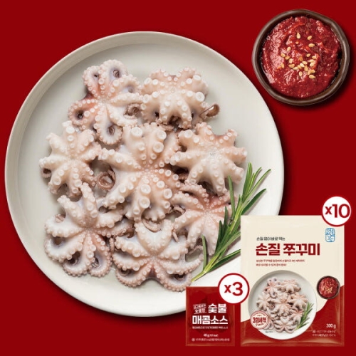 자연산 손질 통 쭈꾸미 100마리 + 숯불매콤소스 총 3kg[3봉]