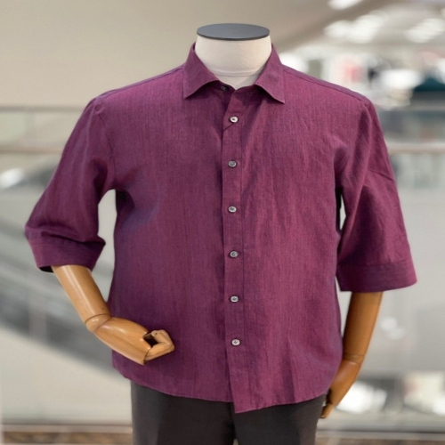 바쏘옴므 WSZ2TT79A 와인 린넨 면혼방 7부 반팔 캐주얼 셔츠
