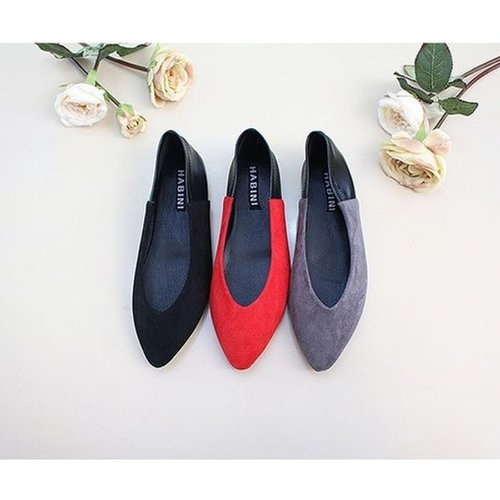 짝꿍닷컴 스웨이드 가죽 콜라보 유니크 플랫 슈즈 WAT-7890C