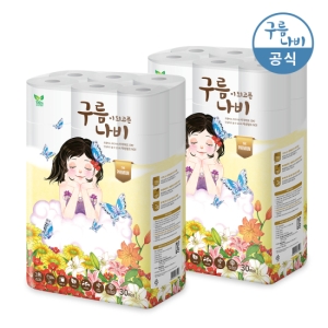  그랜드유니버셜트레이딩코리아 구름나비 더 프리미엄 천연펄프 3겹 27m (30롤) [2팩]