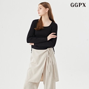  GGPX 스퀘어넥 사이드 스트링 골지 긴팔 니트 GOCKT013D