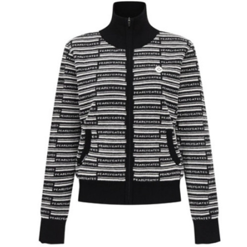 파리게이츠 로고 스트라이프 모크넥 집업 니트 521E4SD403_BK_이미지